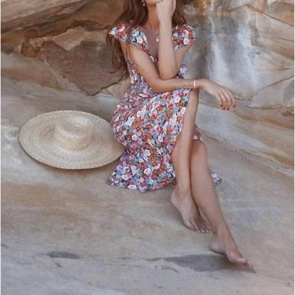 NEW TALULAH cloud nine midi dress in colourful fields